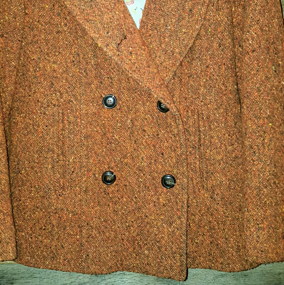 COLE HAAN LUXURY WOOL/REAL FUR COLLAR ORANGE JACKET SIZE S - Picture 6 of 7
